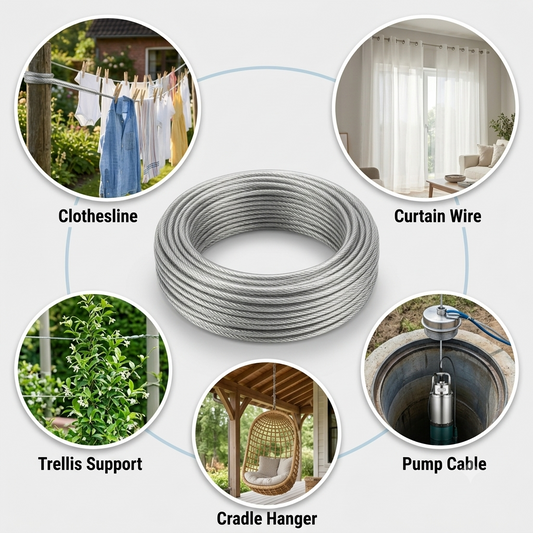 PVC coated Steel Wire 6mm thick heavy duty Rope Cable Waterproof, Strong Multi-Purpose Rope for GYM, Laundry Clothesline, Curtain Wire & Cradle