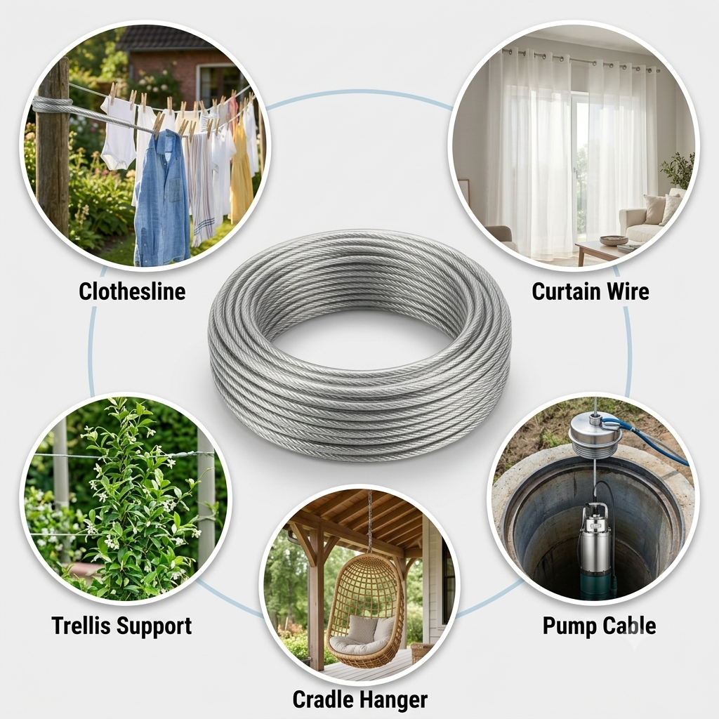 PVC coated Steel Wire 6mm thick heavy duty Rope Cable  Waterproof, Strong Multi-Purpose Rope for GYM, Laundry Clothesline, Curtain Wire & Cradle