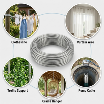 PVC coated Steel Wire 6mm thick heavy duty Rope Cable  Waterproof, Strong Multi-Purpose Rope for GYM, Laundry Clothesline, Curtain Wire & Cradle