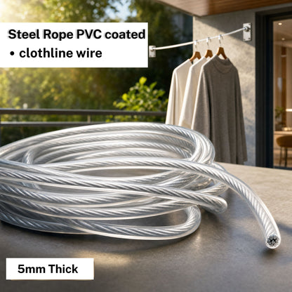 PVC coated Steel Wire 6mm thick heavy duty Rope Cable  Waterproof, Strong Multi-Purpose Rope for GYM, Laundry Clothesline, Curtain Wire & Cradle